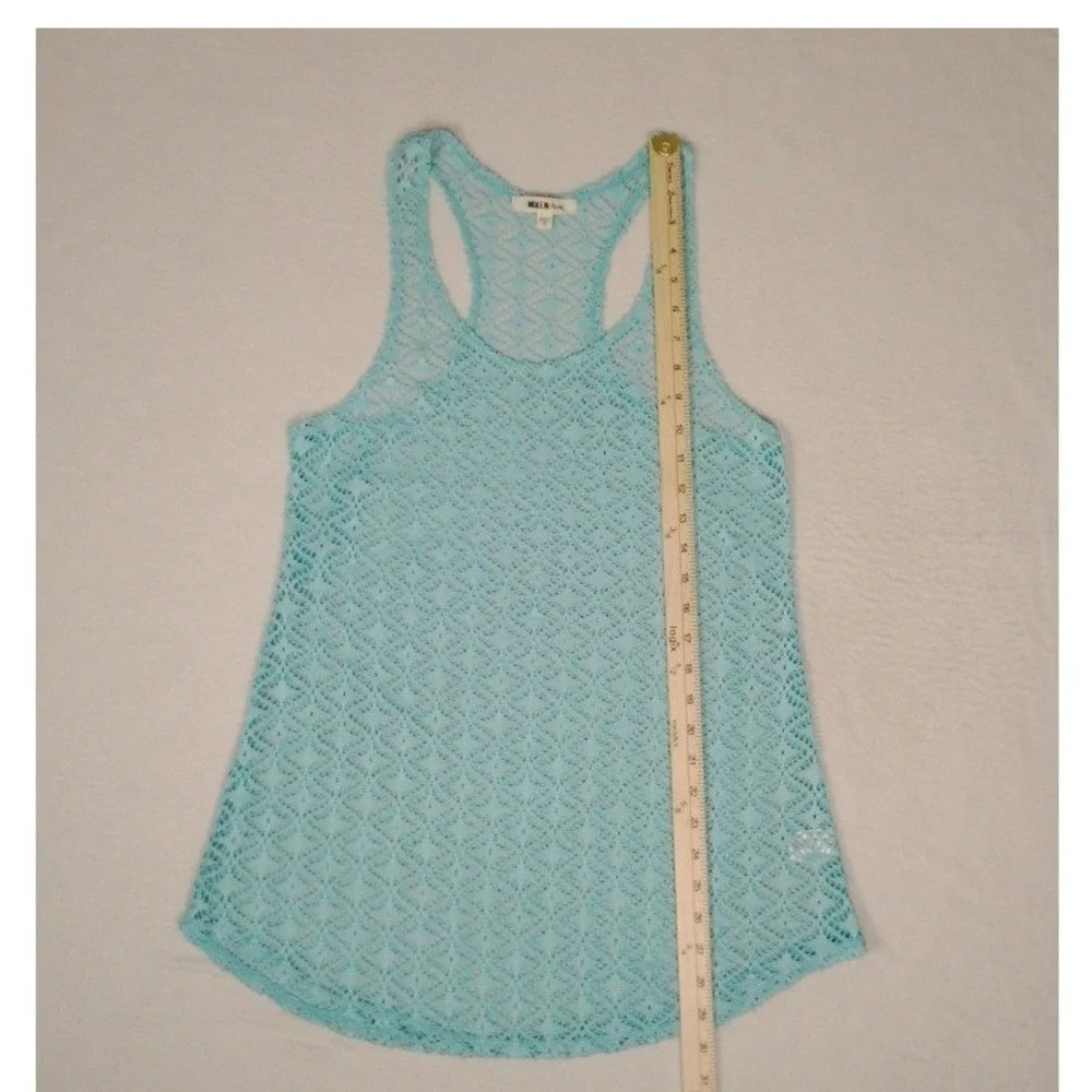 MIKEN Swim Aqua‎ Blue Crochet Racerback Swim Cover Up Tank Top Women M